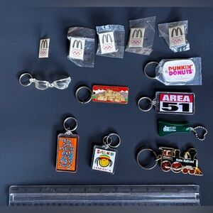 Random Lot Of 13 Keychains And Pins - Olympics McDonald’s Dunkin Area 51